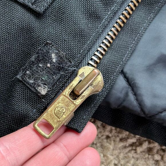 VTG Carhartt C14 Black Workwear Coat L/XL Rugged Faded Nylon, Cord Collar - Picture 5 of 12